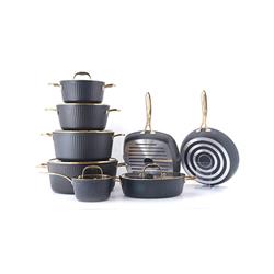 سرویس قابلمه 14 پارچه kzp طرح آلما رنگ نوک مدادی 