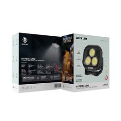 جعبه و بسته‌بندی محصول روشنایی شارژی چراغ کمپینگ گرین لاین مدل Hyper Lume 1000lm